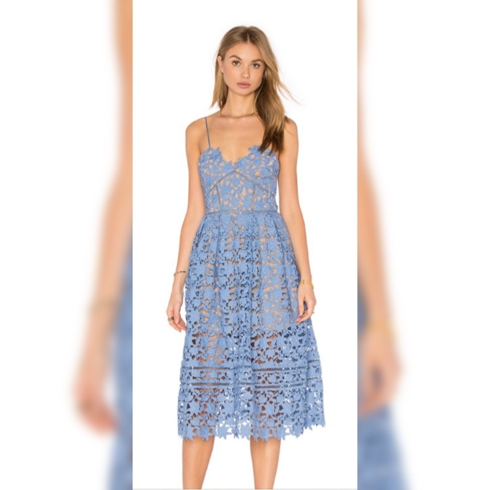 Self portrait blue crochet azeala dress